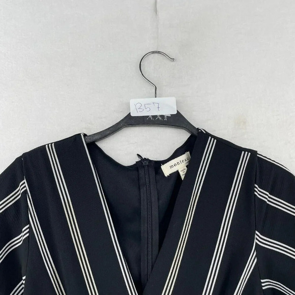 Monteau Jumpsuit Women's Sz M Black Striped V-Neck Wide-Leg Flutter Sleeve - Picture 14 of 14